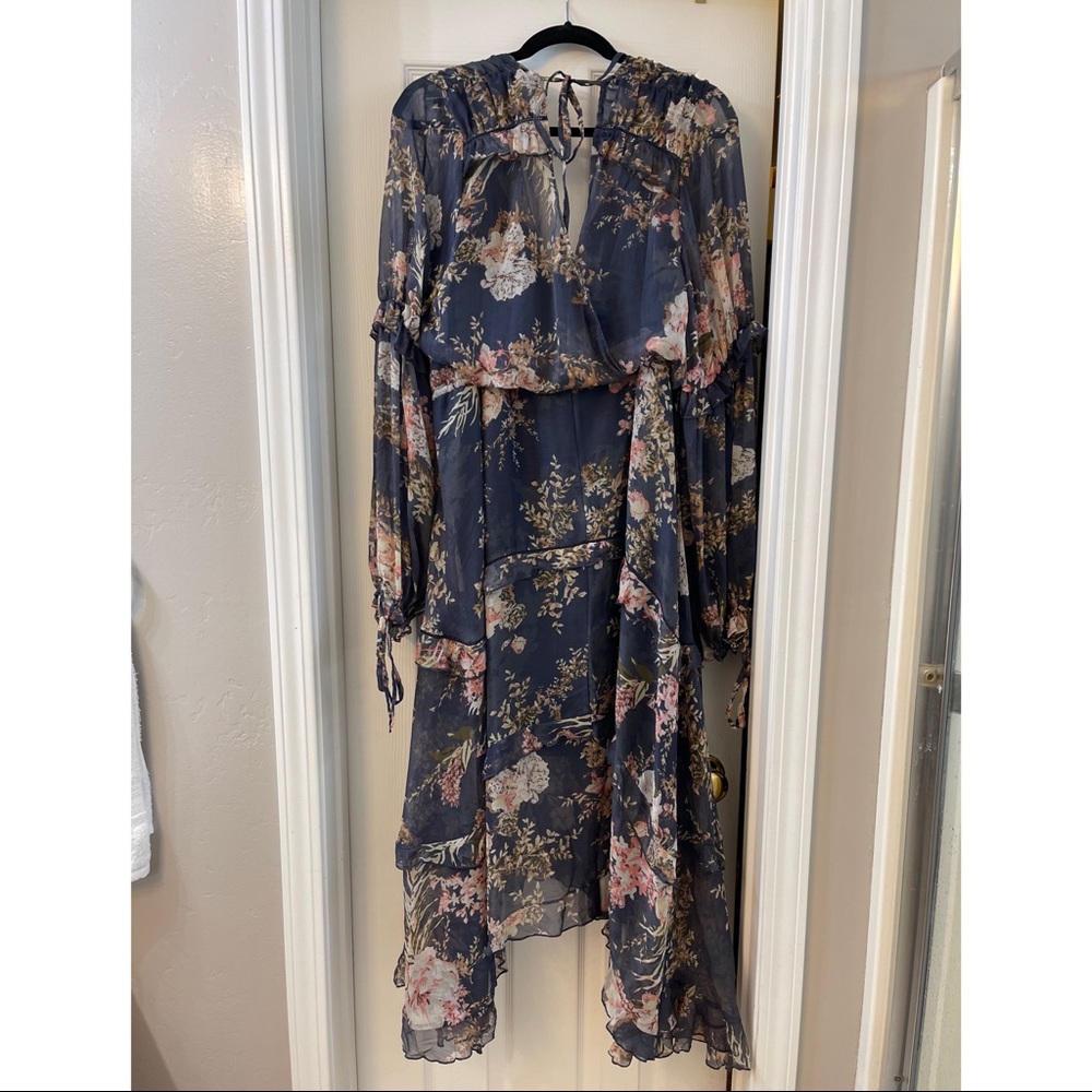 ASOS Curve Navy Floral Long Sleeve Midi Dress - Picture 4 of 4